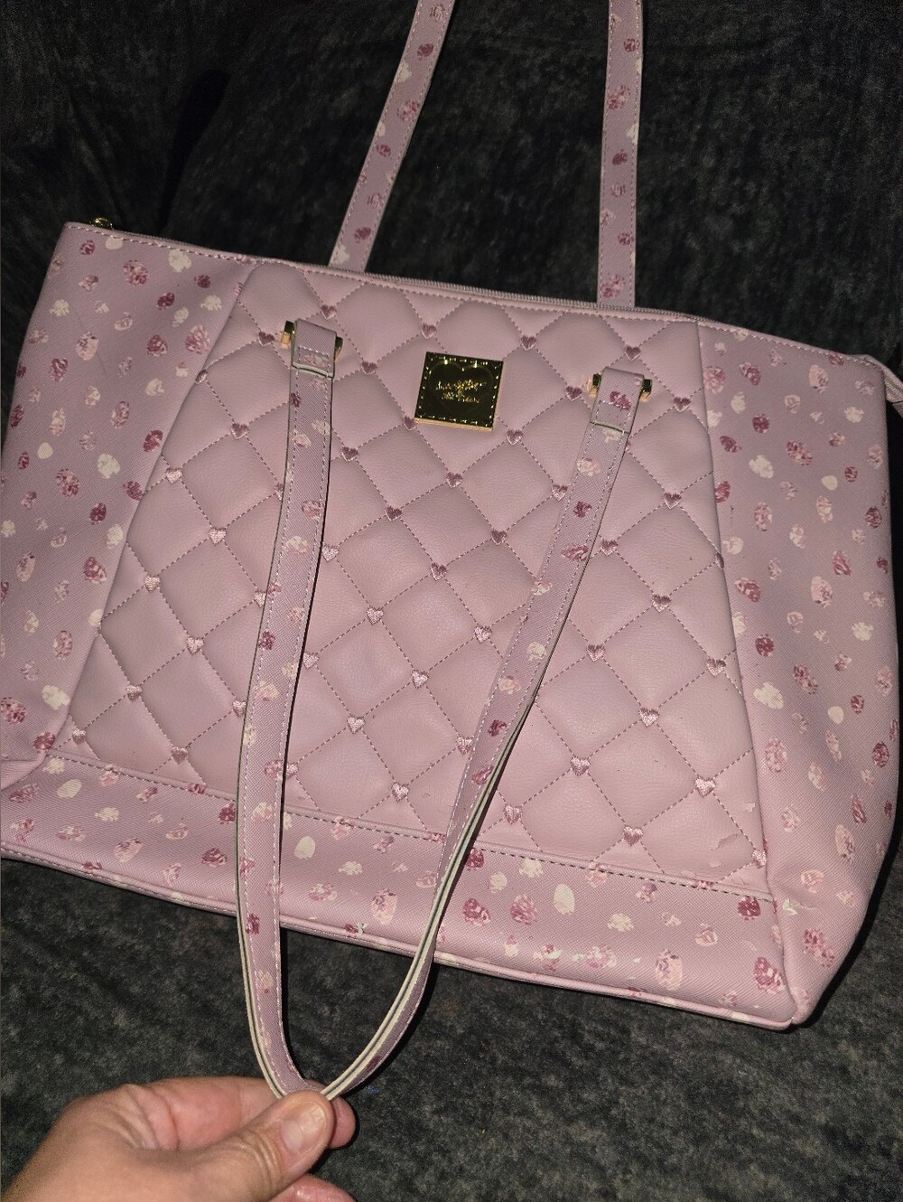 ​Luv Betsey Johnson Pink Quilted Heart Floral Shoulder Tote Bag Purse